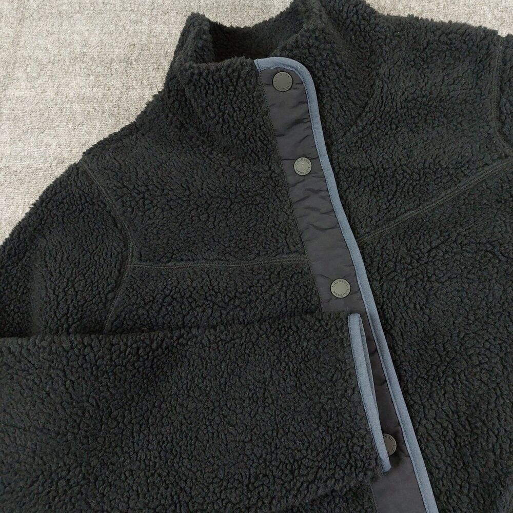 LL Bean Bean's Sherpa Fleece Jacket Womens XL Black Blue Trim Snap Front Pockets